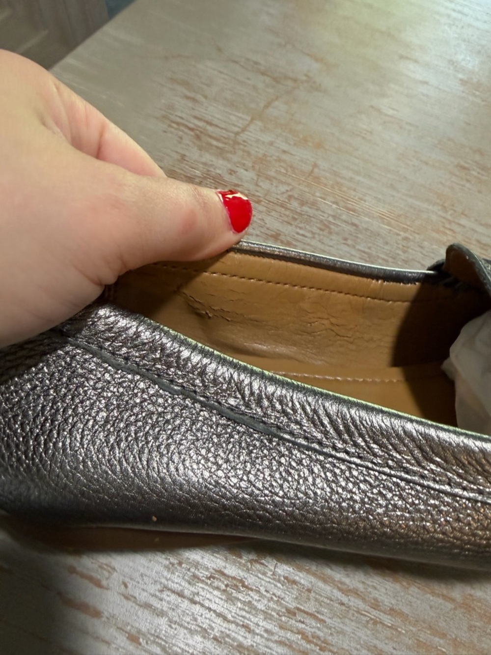 Sz 6.5 Coach Metallic Pewter “Fredrica” Leather Loafers Slip-On Flats $150 MSRP - Picture 8 of 10